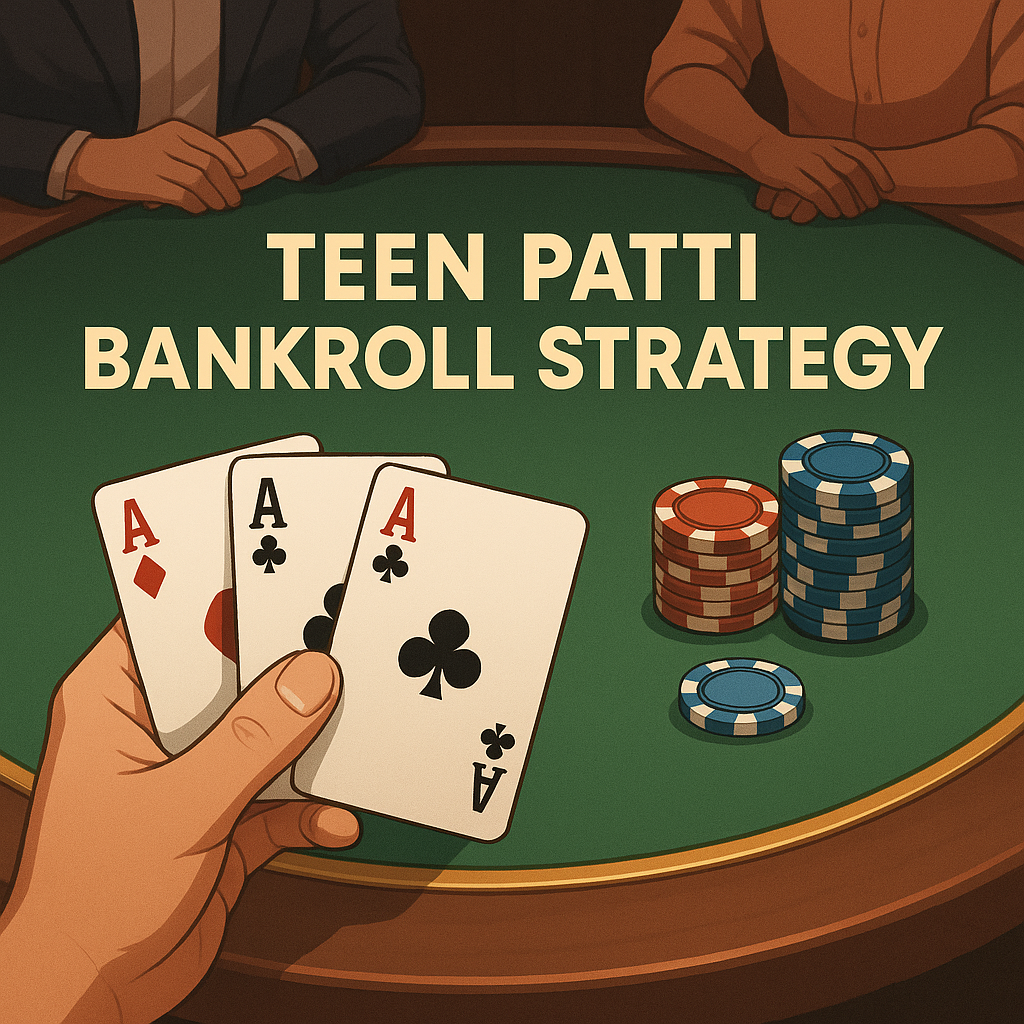Teen Patti player holding three aces with poker chips — demonstrates bankroll strategy discipline