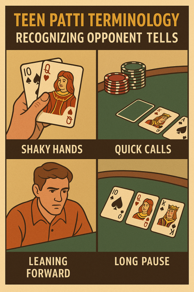 Teen Patti terminology infographic to help recognize tells and gameplay patterns